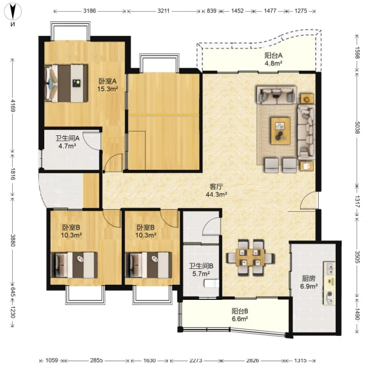 海创明珠花园 4室2厅2卫 101.0万 海创明珠花园 4室2厅2卫 101.0万室内图
