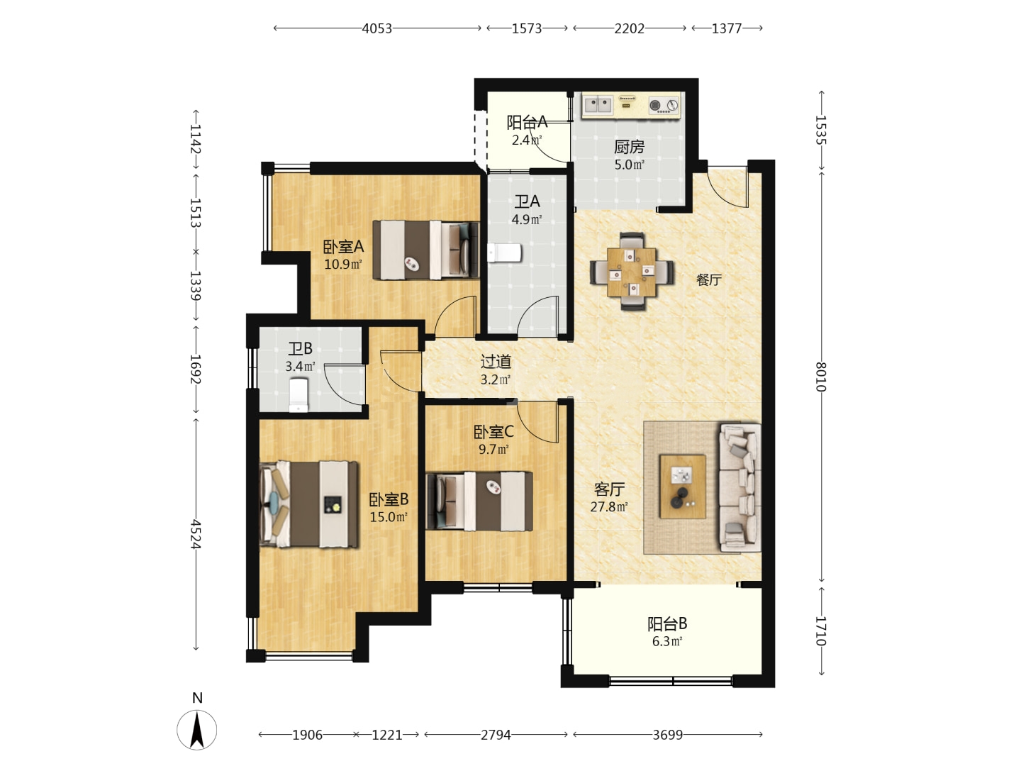 华晨藏龙湾 3室2厅1卫 42.0万 华晨藏龙湾 3室2厅1卫 42.0万室内图