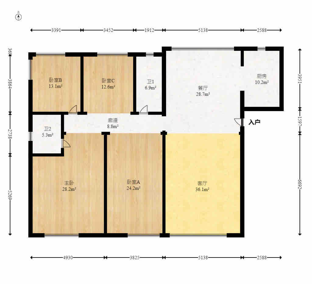 裕丰园  3室2厅2卫    1500.0元/月户型图