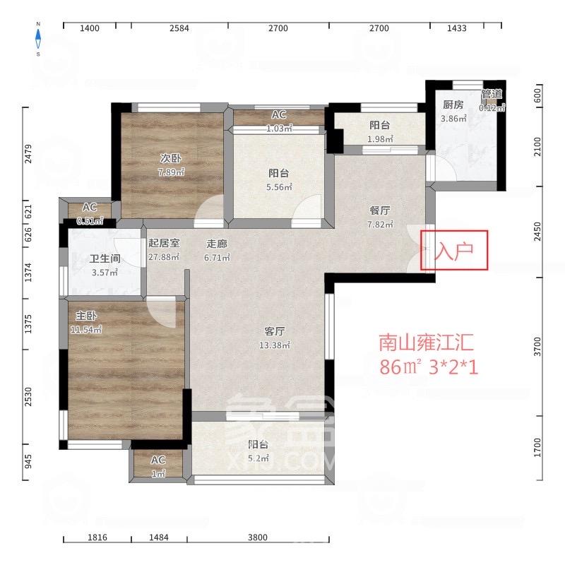 南山雍江汇（滨江国际新城）  3室2厅1卫    3100.0元/月室内图