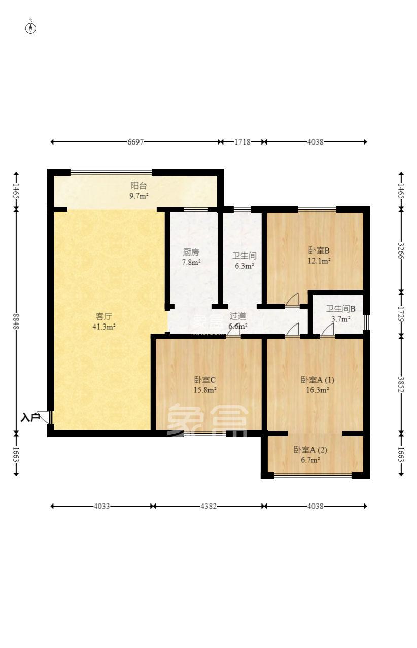 麓谷加州阳光  3室2厅2卫    2600.0元/月室内图1