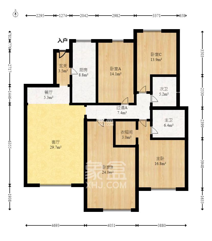 兰亭都荟（璟峰苑）  3室2厅2卫   3600.00元/月室内图
