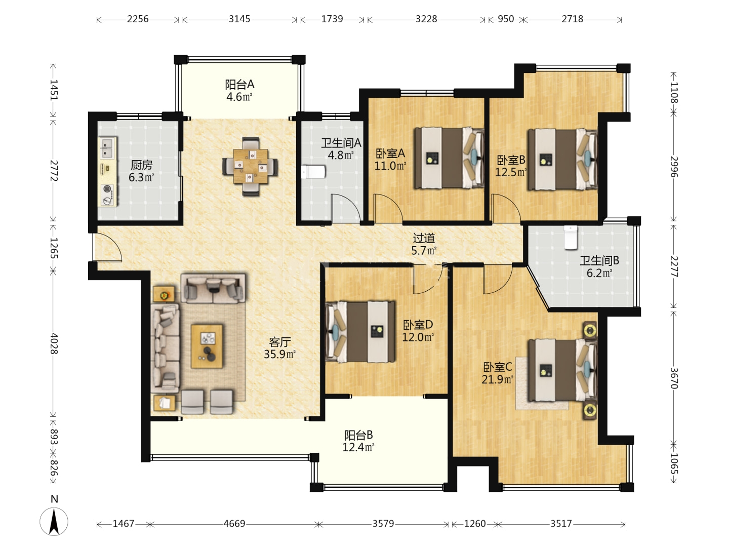 学府港湾 4室2厅2卫 72.8万 学府港湾 4室2厅2卫 72.8万室内图