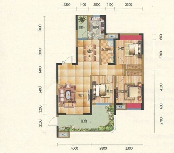 五矿万境水岸  3室2厅1卫    59.8万户型图