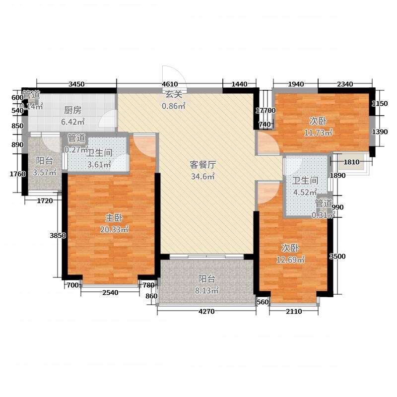 荣盛碧桂园铂悦府  3室2厅2卫    79.8万户型图