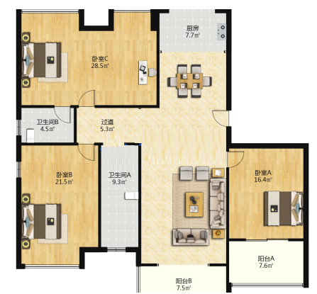 佳兆业金域天下一期 4室2厅2卫 88.0万 佳兆业金域天下一期 4室2厅2卫 88.0万室内图