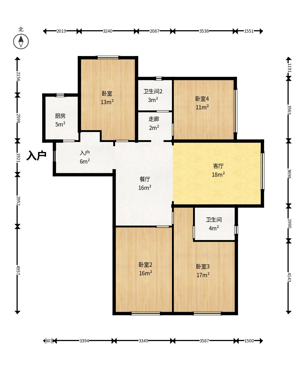 爵世名邸东湖（东湖壹号企业总部基地）  4室1厅2卫    3200.0元/月户型图
