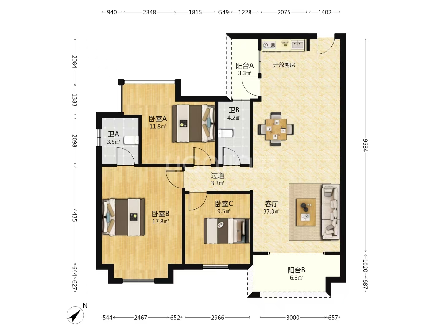 香博堡 3室2厅2卫 39.8万 香博堡 3室2厅2卫 39.8万室内图