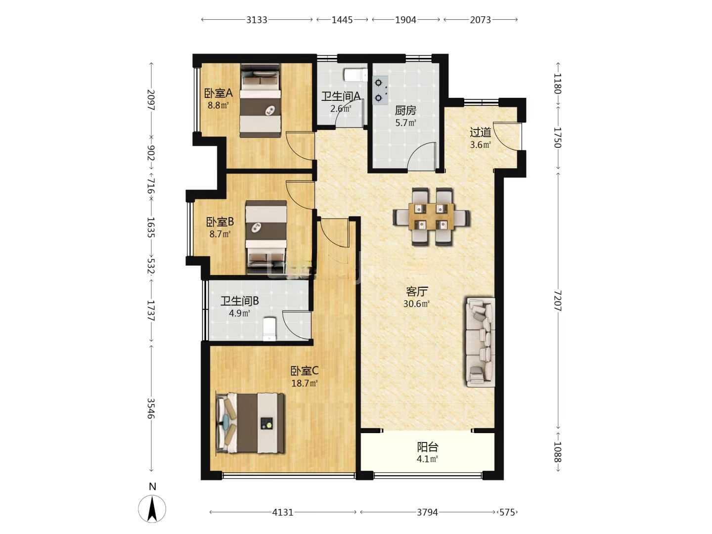 华晨神农湾 3室2厅2卫 75.0万 华晨神农湾 3室2厅2卫 75.0万室内图