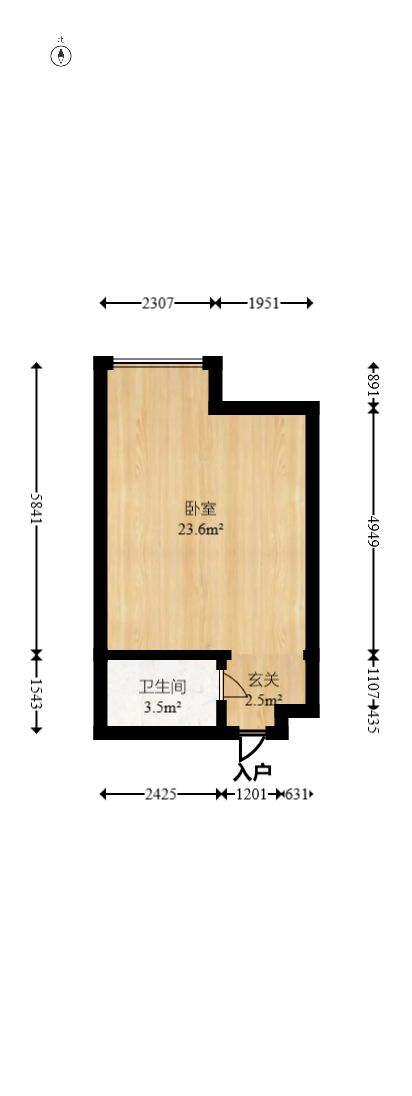 黄鹤小区5片  1室1厅1卫    1300.0元/月户型图