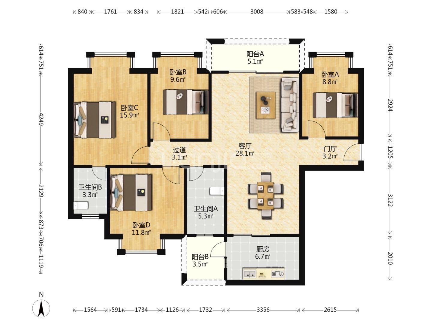 新琼雅苑 4室2厅2卫 135.0万 新琼雅苑 4室2厅2卫 135.0万户型图
