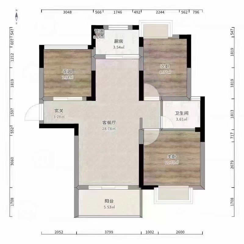 枫华府第  2室2厅1卫   1400.00元/月户型图