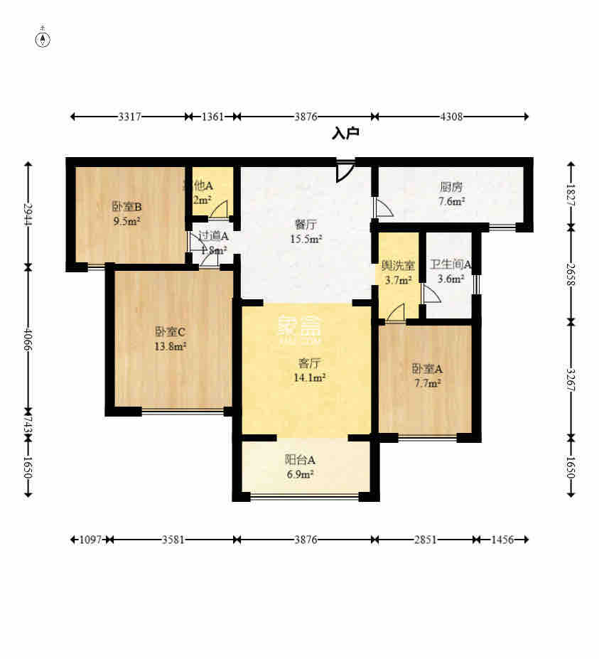 保利城(中航城国际社区、郡原美村) 3室2厅1卫 2200.0元/月 保利城(中航城国际社区、郡原美村) 3室2厅1卫 2200.0元/月户型图