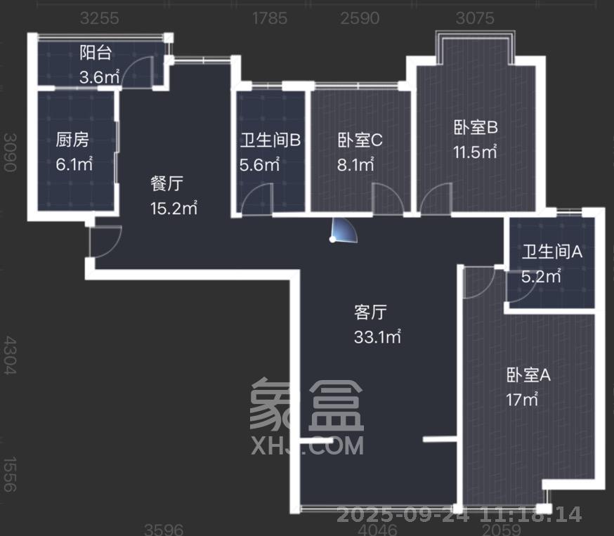 凯乐湘园 3室2厅2卫 2800.0元/月 凯乐湘园 3室2厅2卫 2800.0元/月户型图