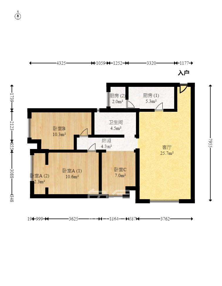 中海梅溪湖壹号  3室1厅1卫   2500.00元/月室内图1
