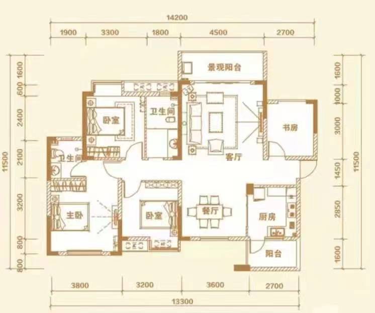 大汉资江城  3室2厅1卫   1600.00元/月室内图1