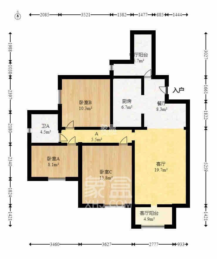 钰龙天下一期 1室2厅1卫 2300.0元/月 钰龙天下一期 1室2厅1卫 2300.0元/月室内图