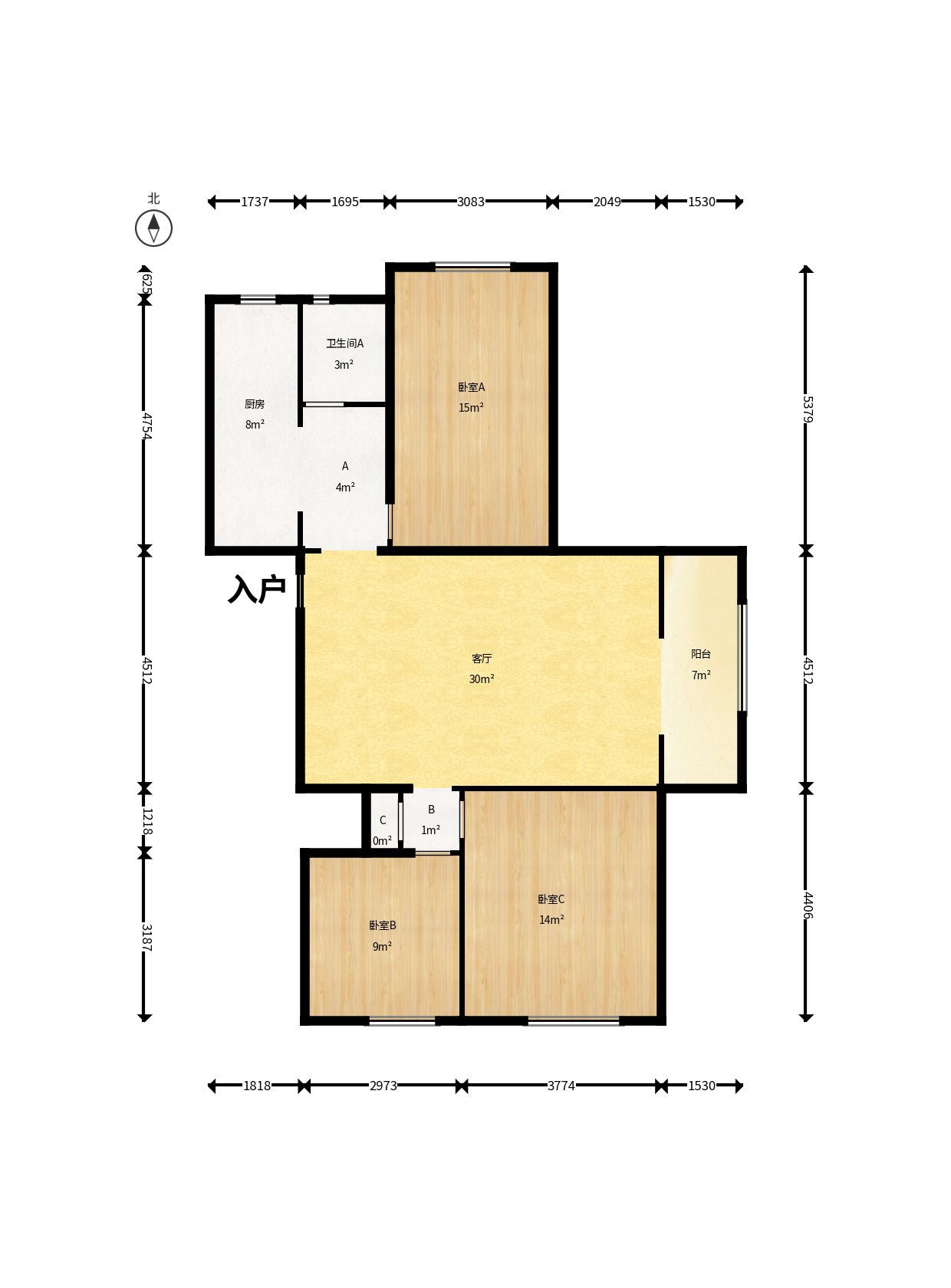 鄱阳佳郡 1室1厅1卫 1400.0元/月 鄱阳佳郡 1室1厅1卫 1400.0元/月户型图