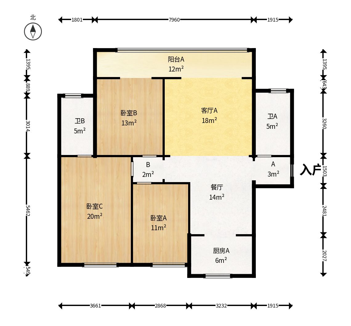奥园誉景华府  3室2厅2卫   2400.00元/月户型图