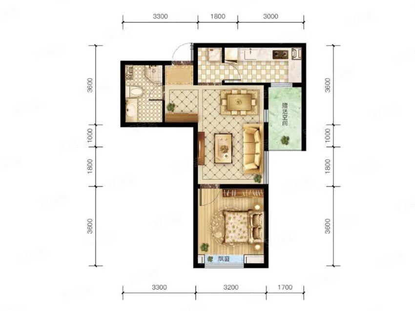 涧塘小区  1室1厅1卫    1100.0元/月户型图