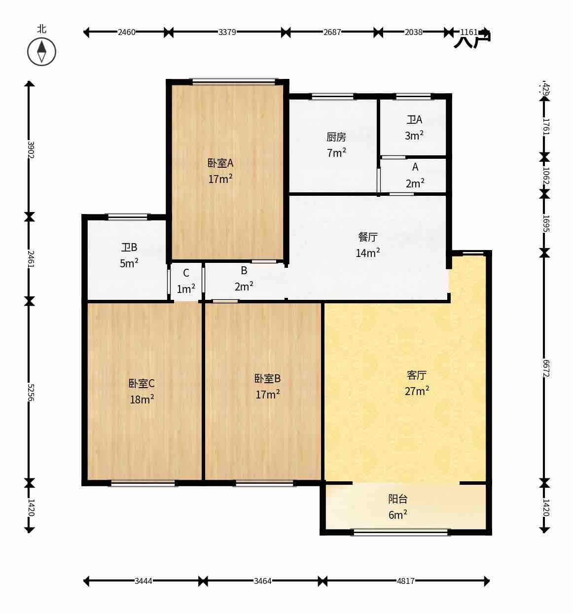 御景龙城  3室2厅2卫    2000.0元/月户型图