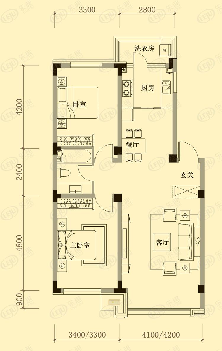 融创观澜湖公园壹号一期 2室2厅1卫 2300.0元/月 融创观澜湖公园壹号一期 2室2厅1卫 2300.0元/月室内图