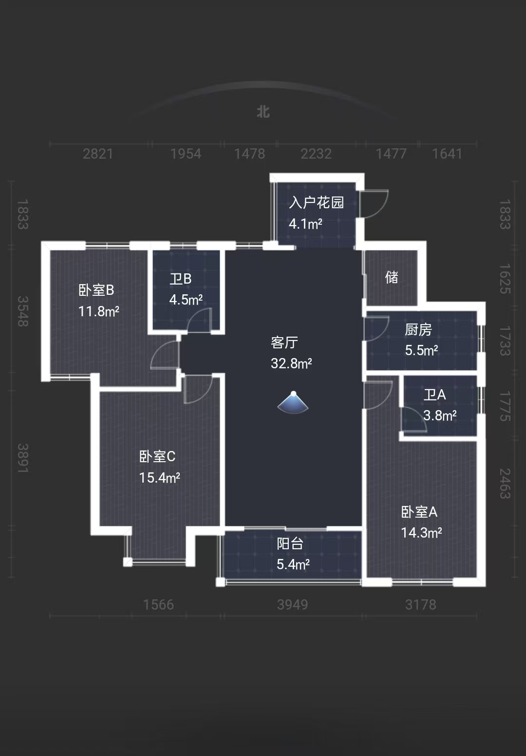 永和花园  3室2厅2卫    88.0万户型图