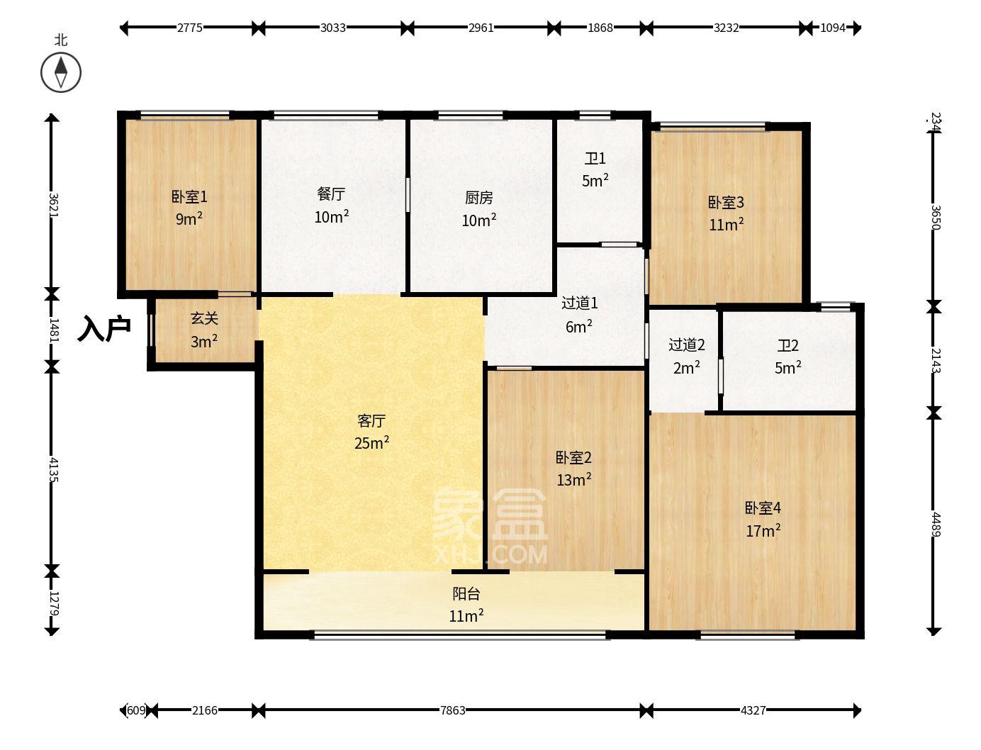 珠江东方明珠（新地东方明珠）三期  4室2厅2卫    2200.0元/月室内图1