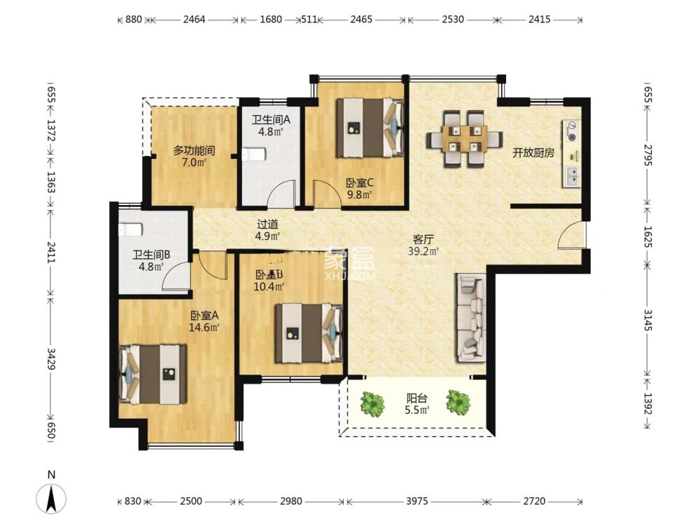 中房天玺湾  4室2厅2卫    57.8万