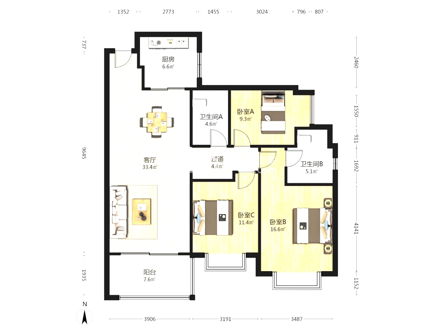 恒大华府 3室2厅2卫 82.8万 恒大华府 3室2厅2卫 82.8万室内图