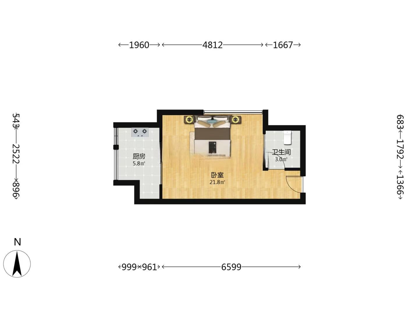 流金岁月-华晨国际 1室1厅1卫 30.00万 流金岁月-华晨国际 1室1厅1卫 30.00万室内图