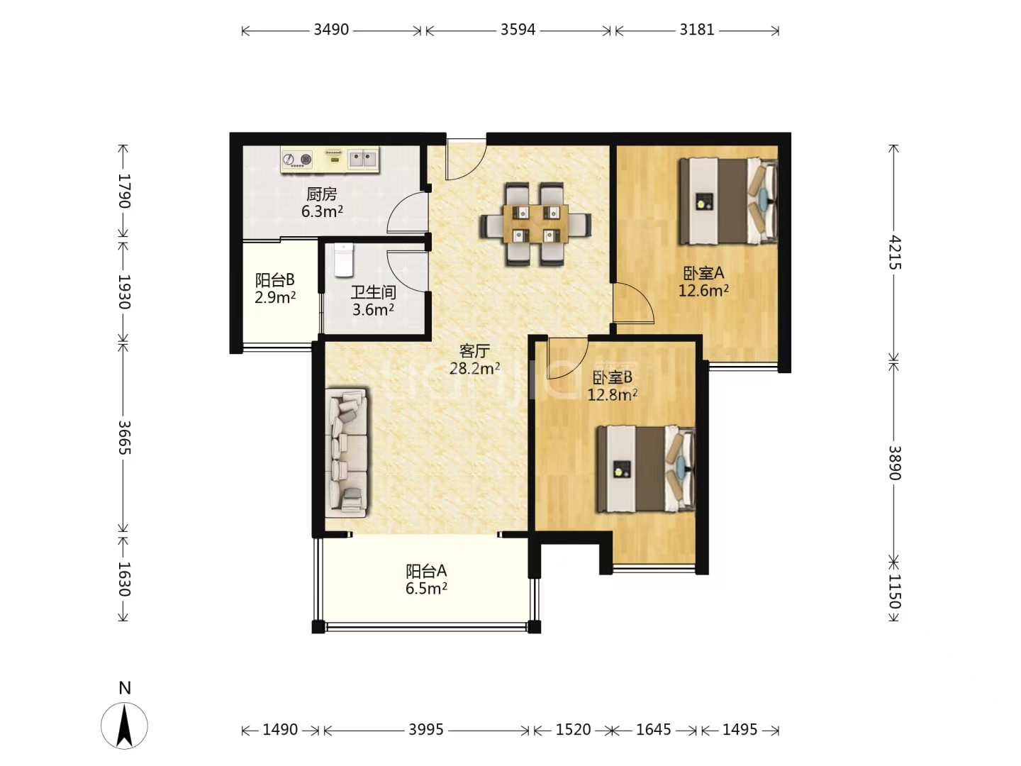 山水洲城华晨第一城 2室1厅1卫 43.8万 山水洲城华晨第一城 2室1厅1卫 43.8万室内图