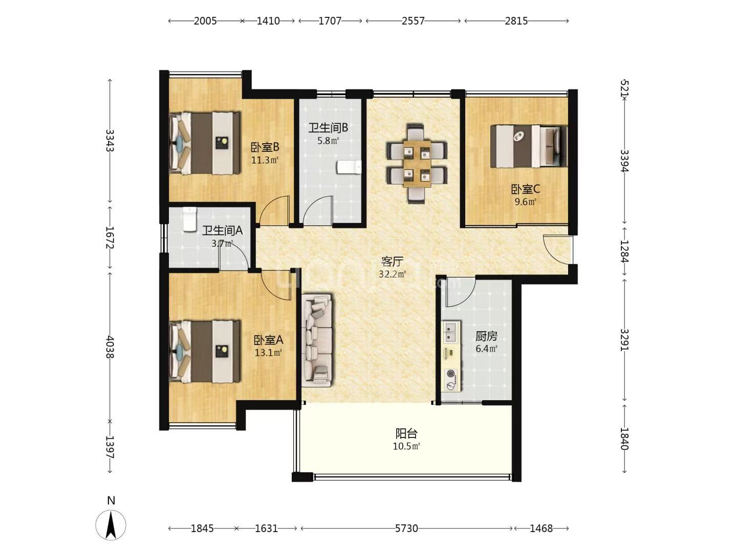 中建御山和苑  3室2厅1卫    62.8万室内图