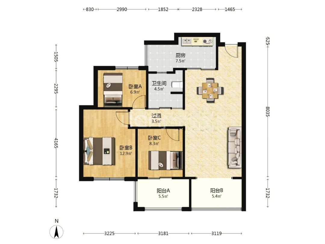 滨江花园 1室2厅0卫 56.0万 滨江花园 1室2厅0卫 56.0万室内图
