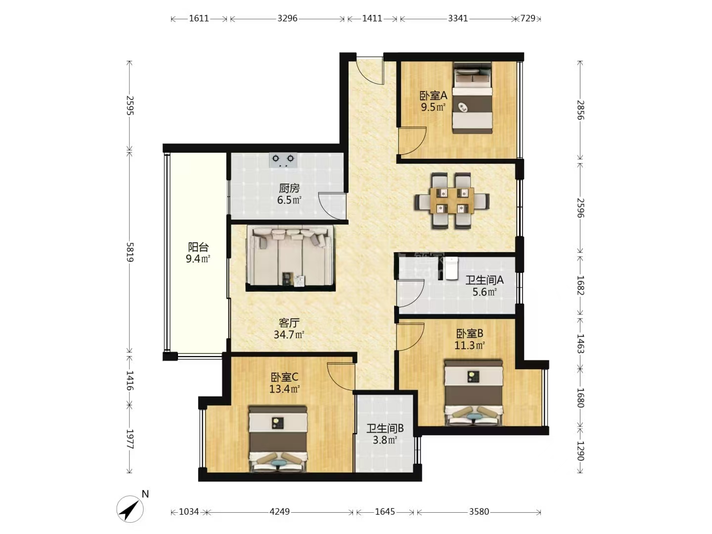 中建御山和苑  3室2厅2卫    73.0万室内图