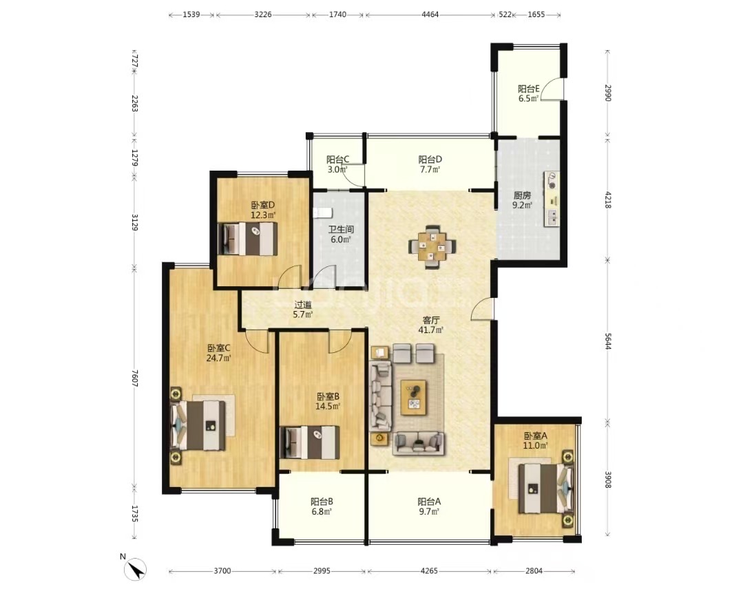 长弘御府  4室2厅2卫    390.0万户型图
