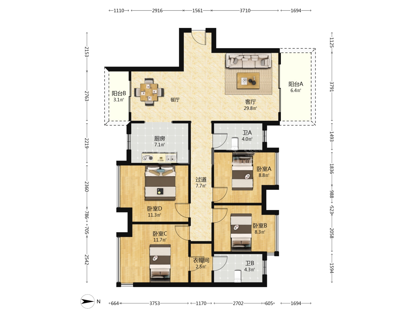 凯风珑城 4室2厅2卫 51.0万 凯风珑城 4室2厅2卫 51.0万室内图