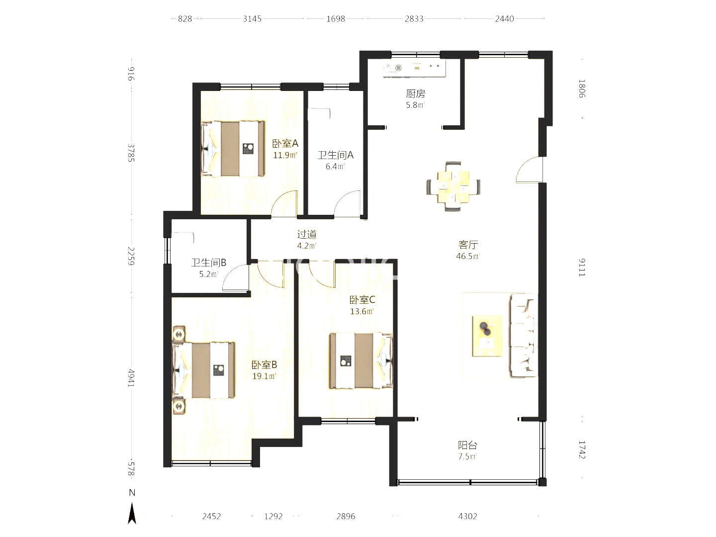 金质颐园  3室2厅2卫    45.0万