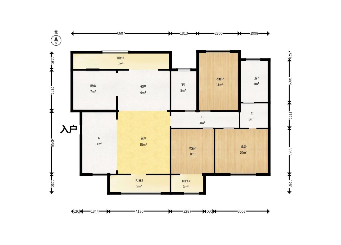 金科时代中心  1室2厅1卫    1850.0元/月户型图