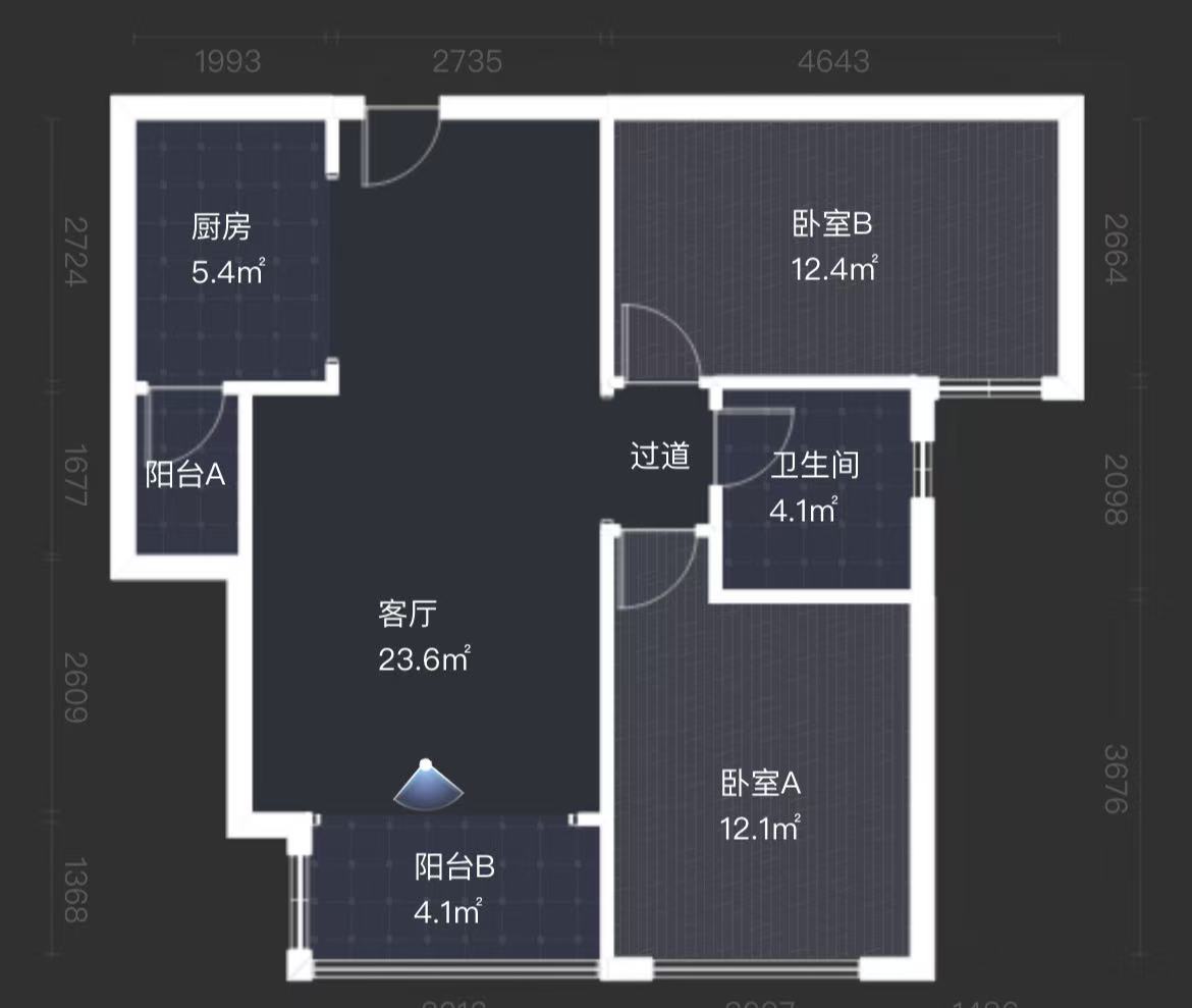 中泰财富湘江  2室2厅1卫    48.0万室内图