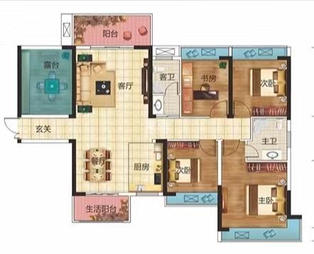 亿都漫城  5室2厅2卫    76.8万室内图1