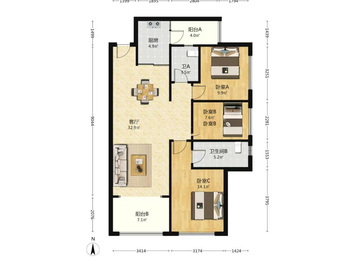 城市公园  3室2厅2卫    42.8万室内图