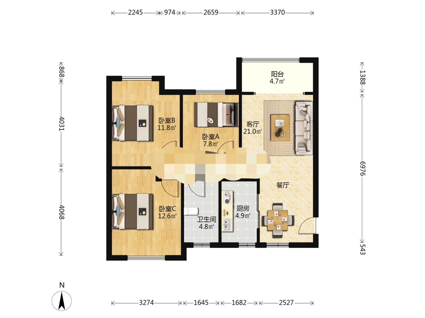 都市兰亭 3室1厅1卫 30.8万 都市兰亭 3室1厅1卫 30.8万室内图
