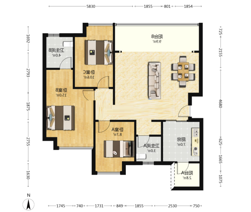株洲恒大悦珑台 3室2厅2卫 98.0万 株洲恒大悦珑台 3室2厅2卫 98.0万室内图