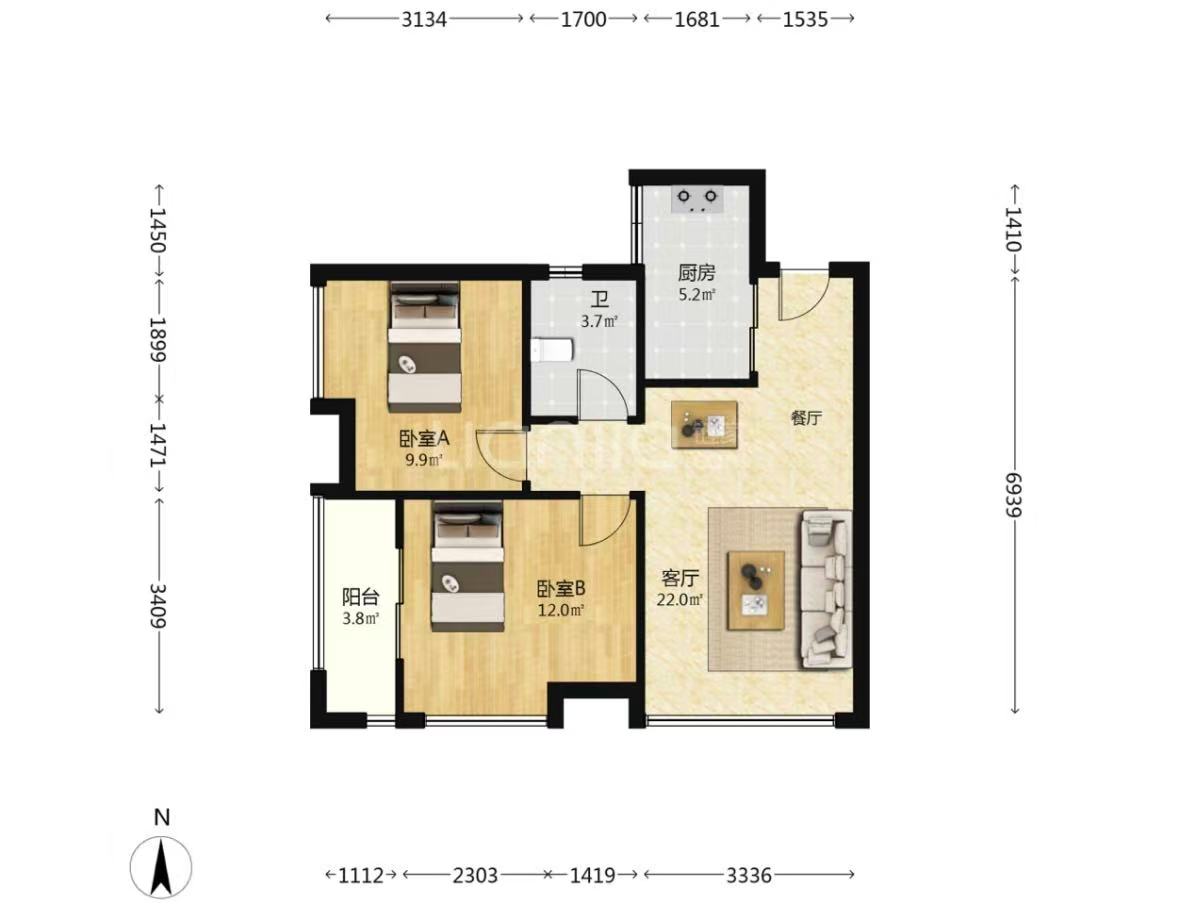 大汉希尔顿 2室2厅1卫 48.0万 大汉希尔顿 2室2厅1卫 48.0万室内图