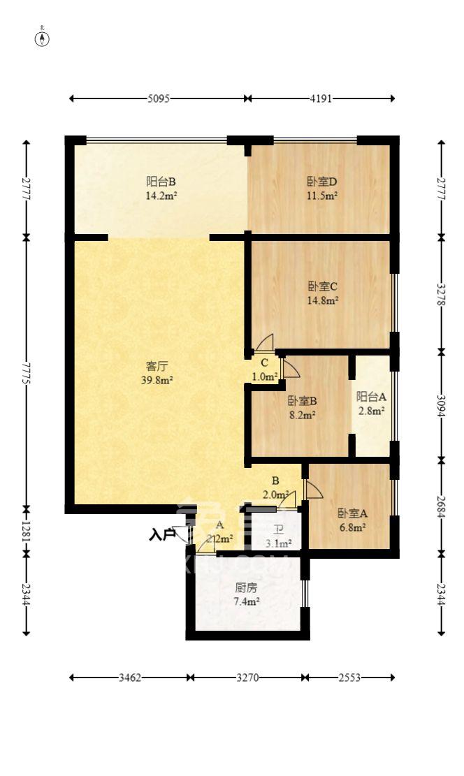 华盛新外滩  4室2厅2卫    3000.0元/月室内图