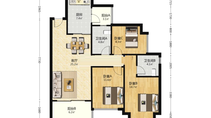 株洲恒大悦珑台  3室2厅1卫    89.8万室内图