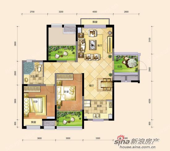 新城国际花都  3室2厅2卫    1800.0元/月 新城国际花都  3室2厅2卫    1800.0元/月户型图