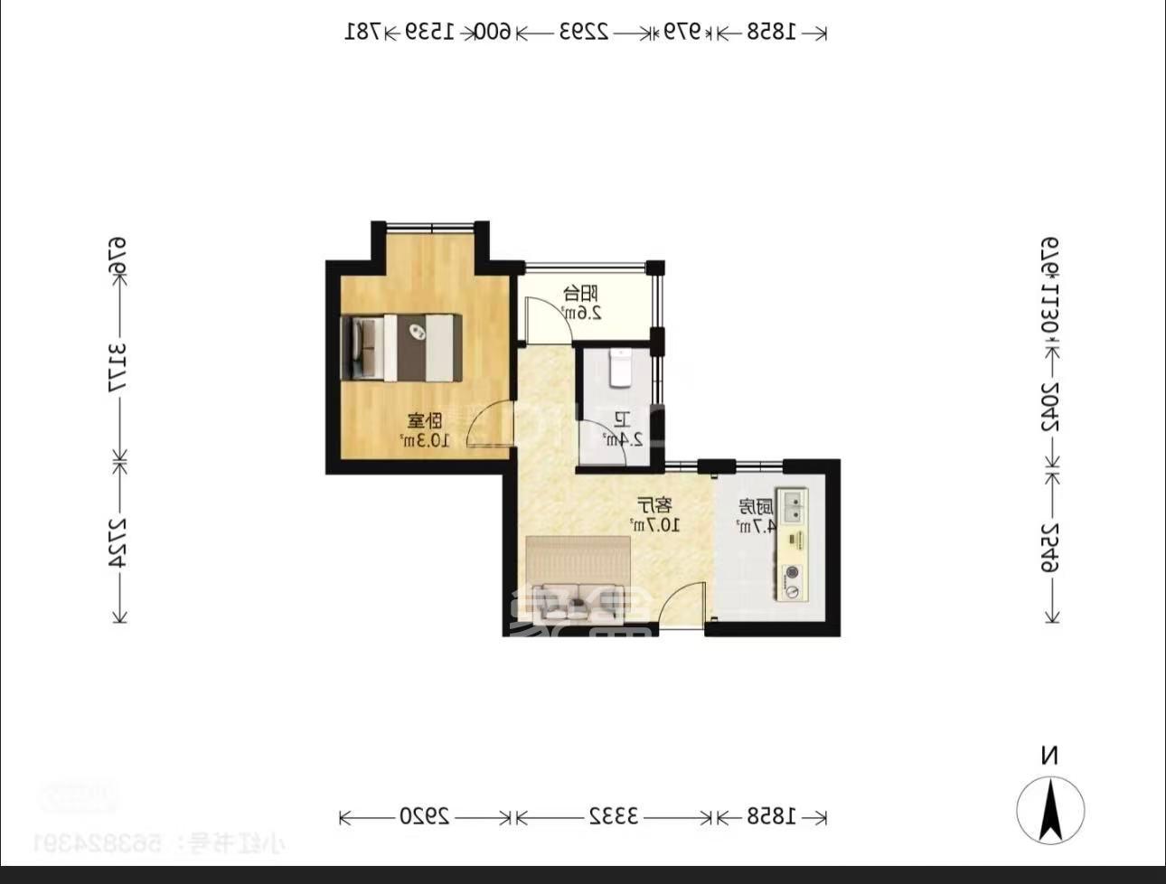 锦湘国际星城三期（锦绣苑）  1室1厅1卫    1700.0元/月室内图