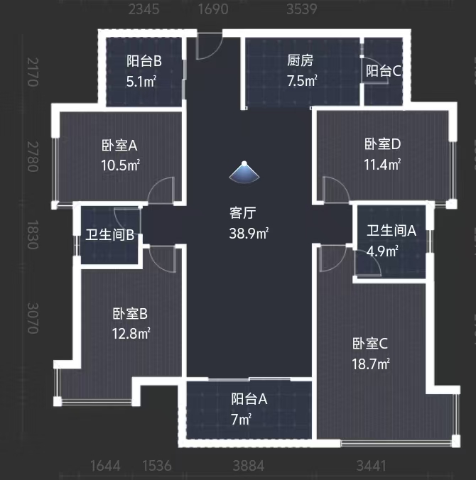 蓝溪谷  4室2厅2卫    82.8万室内图